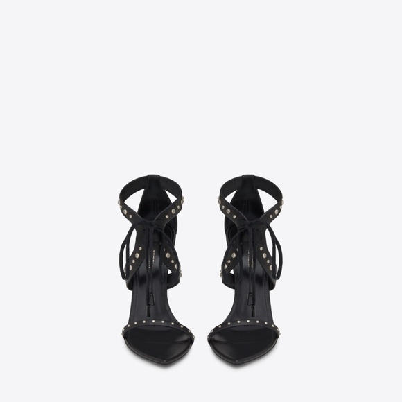 SAINT LAURENT IRIS STUDDED SANDAL IN BLACK SIZE 37.5 - Picture 1 of 9